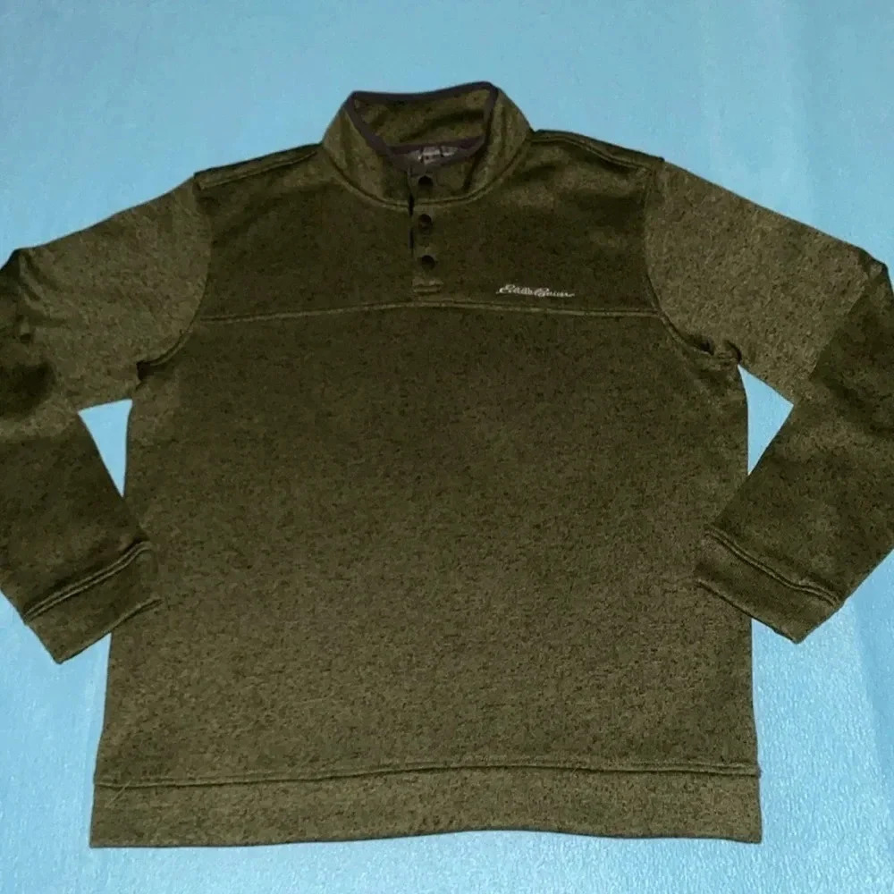 Eddie Bauer Radiator Fleece Snap Mock Pullover Heather Green Black New Size L View 3